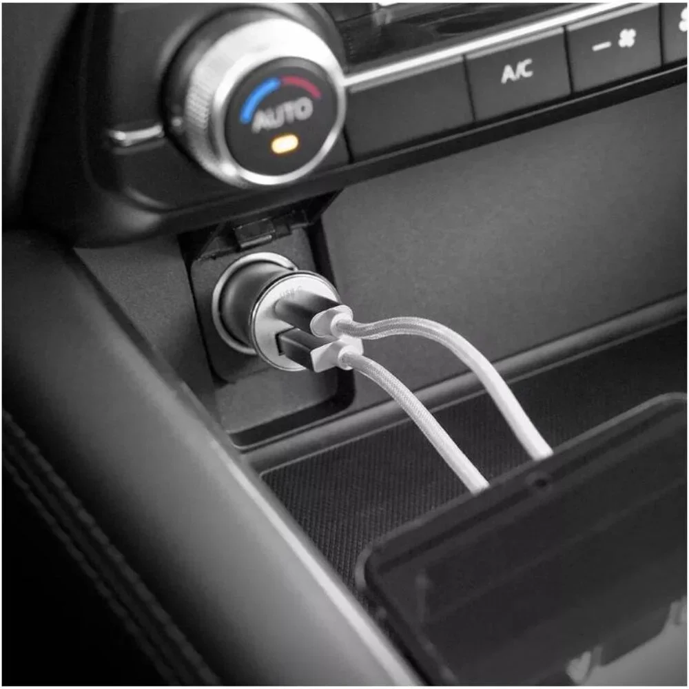 Just Wireless 3.4A Dual Port USB-A and USB-C Car Charger Gray